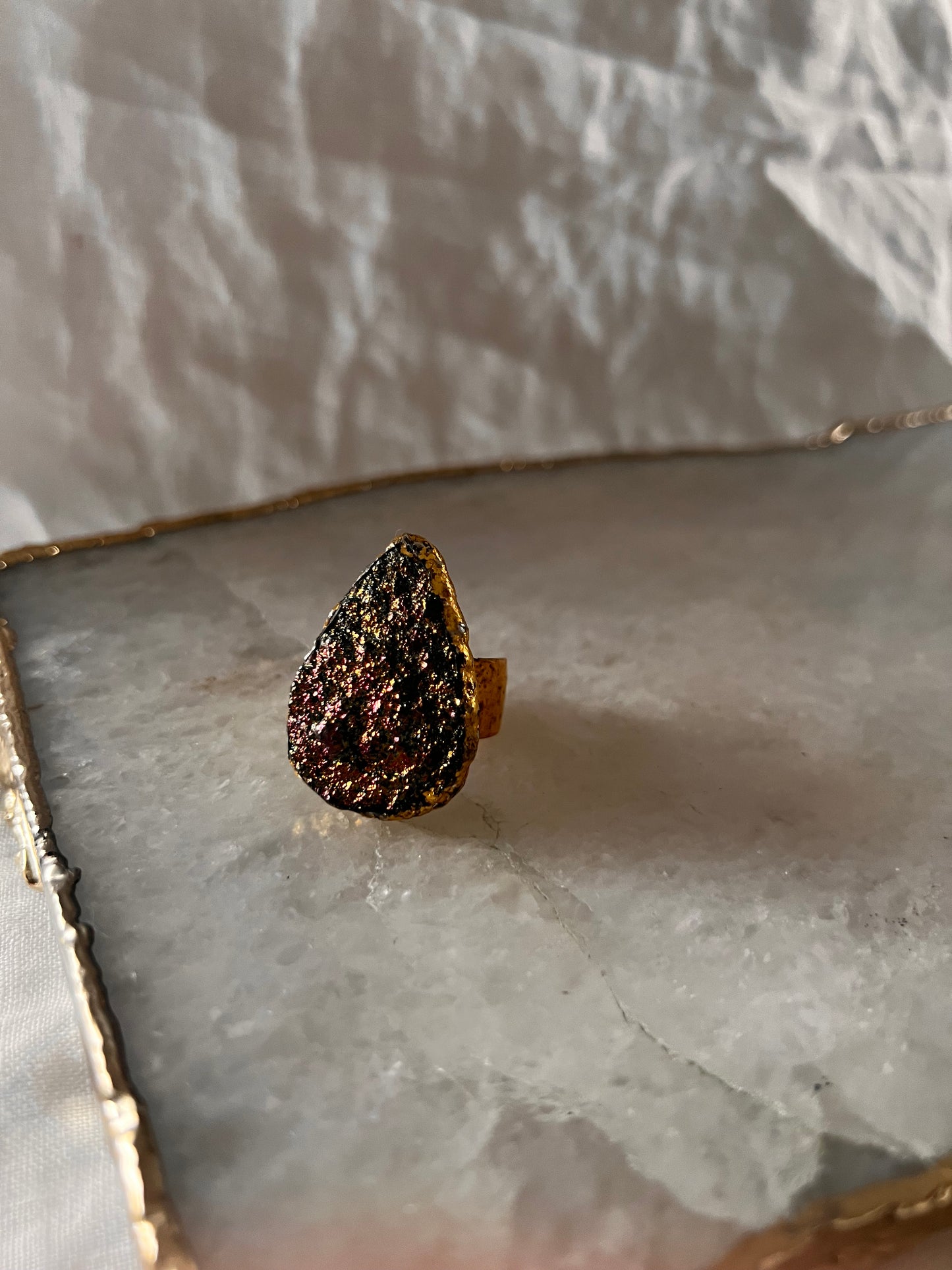 Astrid gold leaf druzy ring