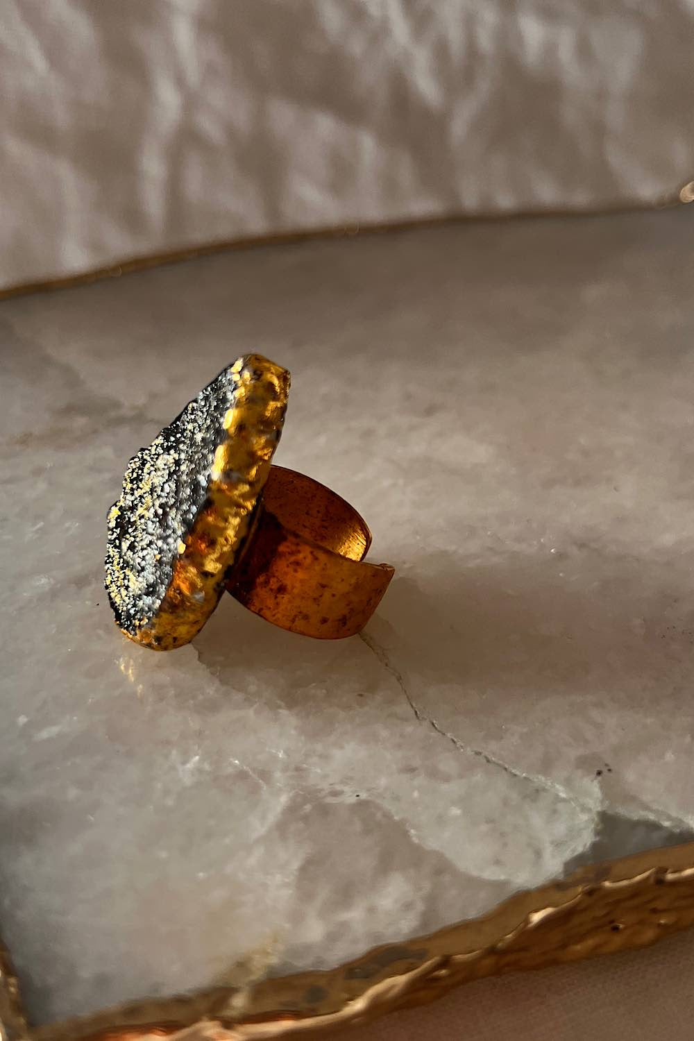 Astrid gold leaf druzy ring