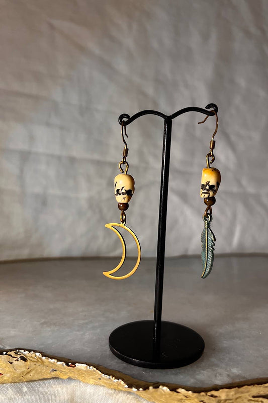 Suki skull, tigers eye charm earrings