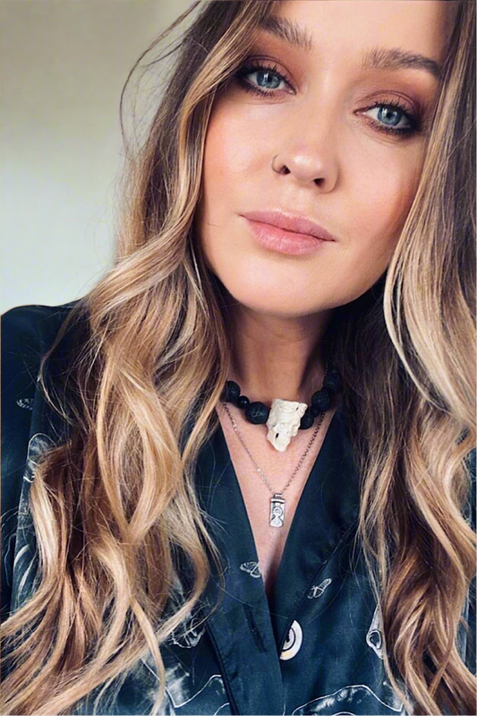 Stevey Skull lava Rock Necklace