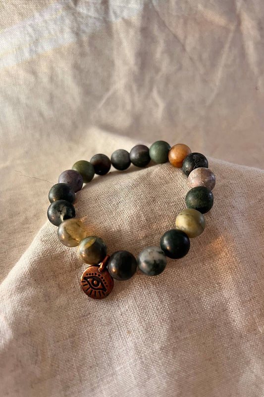 Moss Agate Evil Eye bracelet