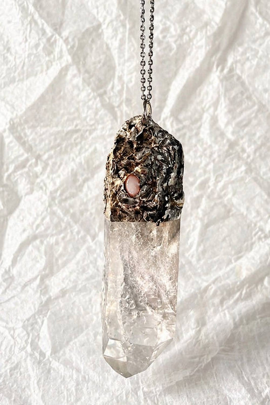 Clear quartz & pink Opal necklace