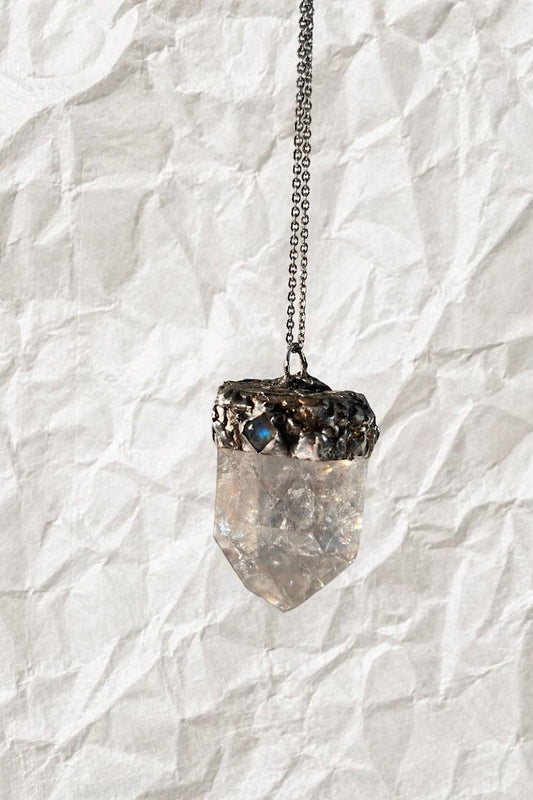 Clear quartz fire and ice & labradorite necklace