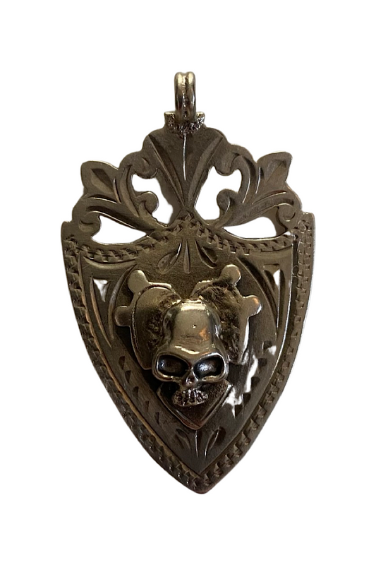 Antique Solid Silver Skull Shield